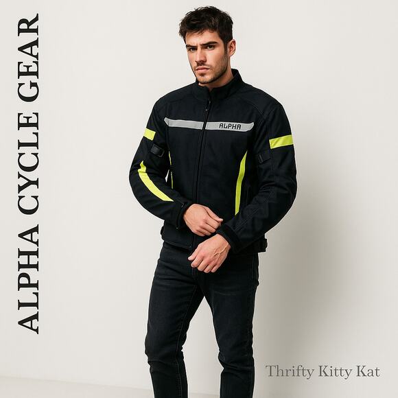 Alpha Cycle Gear Mesh Motorcycle Jacket CE Armor Hi Vis Black 2XL Bikercore - Picture 1 of 14